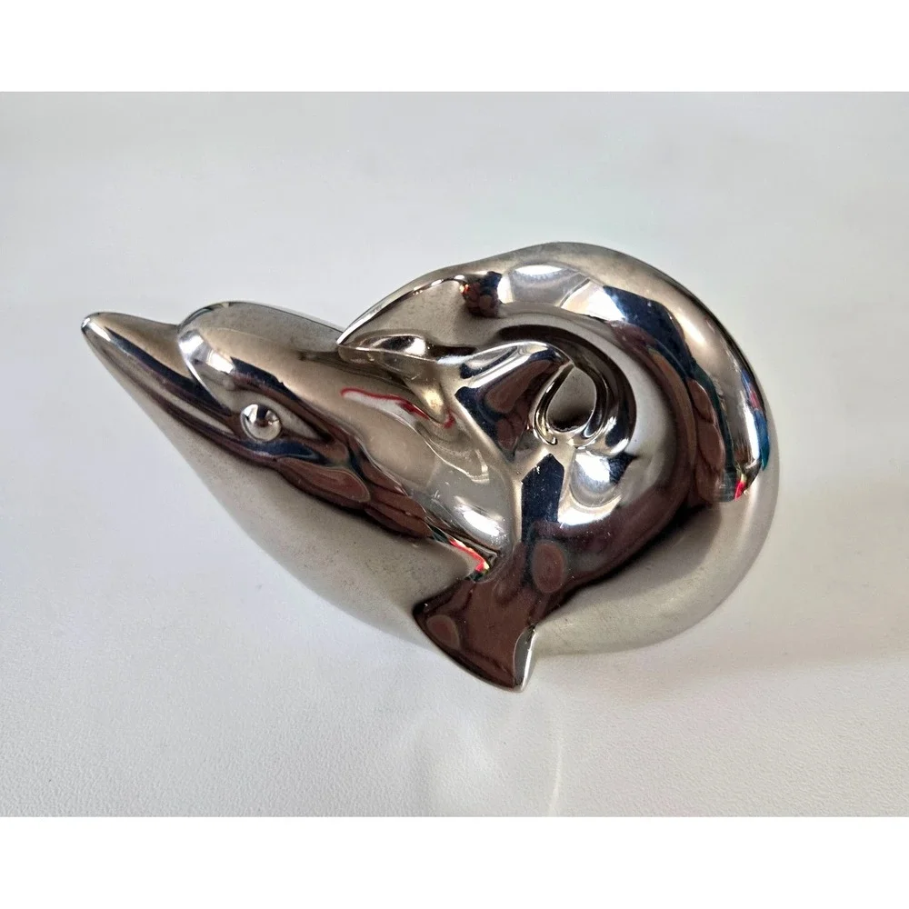 VTG Dansk Dolphin Porpoise Figurine Paperweight Nickel Plated Silver‎ Chrome 3